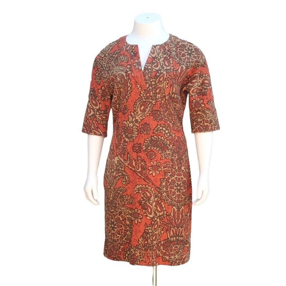 Vintage Cotton Canvas Kaftan Dress 60s 70s Fall Colors 14 16